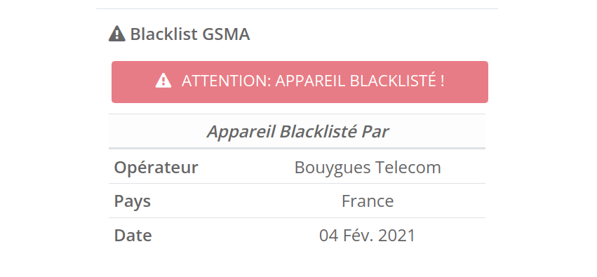 Appareil Blacklisté