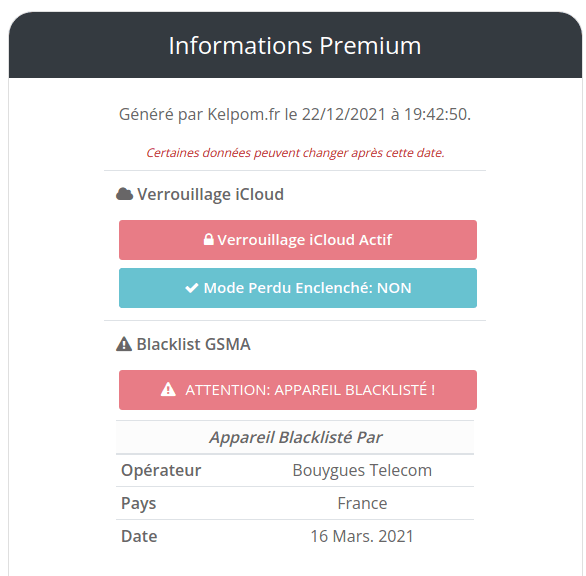 Appareil blacklisté